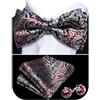 Barry.Wang Papillon a righe Paisley da uomo in seta pre-annodato papillon tascabile gemelli quadrati set formale festa di nozze ballo