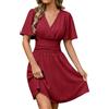 heekpek Abito Estivo Donna Scollo V Vestito Elegante | Vestiti Estivi Corti Manica Corta Casual, Leggero Mini Abiti Vita Alta Linea A, Vestitino Mare da Spiaggia Festa Matrimonio