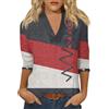 SCBFDI T Shirt Donna Cotone, Camicette Donna di Base Scuola Estivo Blusa Manica a Sette Punti Sottile V Neck, Bluse E Camicie da Donna