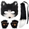 Generico Copertina di di Halloween, set coda di copertura della,Abbigliamento peloso morbido Copertina gatto Copertina di guanti set di zampe - Accessori cosplay, copertina realistica per animali per Hallowee