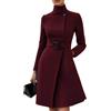 AnLingOu Abito con Collo alla Coreana da Donna, Moda con Cintura, Maniche Lunghe Slim