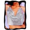 IYOU Luccichio Metallo Catena del Corpo Paillettes Veste Top Corto Profondo V Catena Capestro Senza Schienale Canotta Discoteca Festa Corpo Imbracatura Accessori per Donne (Argento)
