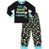 thepyjamafactory Pigiama lungo per ragazzi con scritta Eat Game Sleep Controller, colore nero e verde, da 9 a 15 anni
