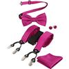 Alizeal Set da uomo con papillon e bretelle, fazzoletto e gemelli, 6 clip, colore nero
