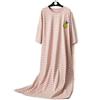 BuFanRenm Pigiama, Camicia da Notte a Righe in Cotone M-6XL da Donna Manica Corta Homewear Casual Abito da Casa Lungo Sleepwear Big Size XXL Rosa