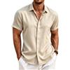 Cegerne Camicia Lino Uomo Maniche Corte Colletto Button Down vestibilità Regolare Camicia Casual Estate Spiaggia