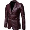 HAOLEI Blazer in Vera Pelle Marrone Chiaro da Uomo Giacca Cappotto in Ecopelle Giubbotto da Motociclista Slim RETR Casual Giubbotto da Pilota in Finta per Andare in Moto Feste in Maschera Gite Viaggi