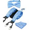 Alizeal Set da uomo con papillon e bretelle, fazzoletto e gemelli, 6 clip, colore nero