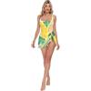 decor gift Body Hugging - Costume da bagno intero da donna, colore: giallo limone, verde, con cinturino in foglie, per piscina