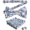 Alizeal Set di 3 gemelli da uomo con papillon floreale | Fiore modello papillon pre-legato tasca quadrata perfetta per matrimoni, feste, eventi formali