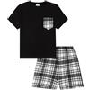 thepyjamafactory Ragazzi Corto in Cotone a Quadri Bianco e Nero Pigiama