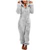 RUMAOZIA Pigiama intero in pile, da donna, invernale, caldo, morbido, con cappuccio, comodo, da notte, lungo, elegante, in tinta unita