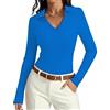 Aottori Maglia Donna Manica Lunga Poloshirt Scollo a V Slim Fit | Maglietta, Aderente, Basic Top, Costine, Elegante, Elasticizzato, Tinta Unita Casual, Business