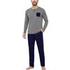 Bresdk Pigiama Uomo Cotone Lungo con Collo Serafino | Taschino a Contrasto, Pantaloni Tinta Unita con Vita Elasticizzata, Coulisse E Due Tasche Laterali