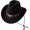 Oaygat Cappello da cowboy in feltro Fedora Cappello da donna Cappello da cowboy occidentale Cappello a tesa larga Cappello classico Western modellabile durevole Cowgirl uomo donna feltro di lana