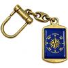 BSSTORE Portachiavi Nautico in Ottone Dorato con Rosa dei Venti, Ciondolo Rettangolare Blu Smaltato, Maglia Marina e Chiusura a Grillo, Idea Regalo per Amanti del Mare e della Vela