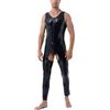 AIEOE Tuta da uomo in pelle laccata, in PVC, con chiusura lampo lunga, sexy, monoblocco, slim fit
