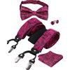 Alizeal Set da uomo con papillon e bretelle, fazzoletto e gemelli, 6 clip, colore nero