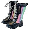 WOXIHUAN Stivali per Ragazze e Bambine, Paillettes Stivale in Pelle Stivaletti Lunghi da Principessa Eleganti Scarpe da Equitazione Color Blocking Boots Cerniera Laterale Stivali con Lacci Invernali Stivaletti