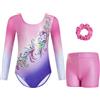 Gogokids Body da ginnastica da bambina, a maniche lunghe, con pantaloncini e fascia per capelli, body da danza scintillante, con design sfumato, per 3-12 anni