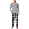 Bresdk Pigiama Uomo Cotone Lungo con Scollo a V e Quadri | Maglia Tinta Unita a Maniche Lunghe E Pantaloni con Elastico, Coulisse E Due Tasche Laterali