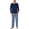 Bresdk Pigiama Uomo Invernale Cotone Lungo Pigiami Caldo Cotone Due Pezzi Maniche Lunghe e Pantaloni Lunghi a Quadri con Tasche Loungewear per Casa S-3XL