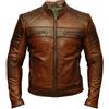AKSAH FASHION Giacca da motociclista da uomo in pelle invecchiata marrone cerata vintage Cafe Racer