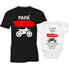 Puzzletee Coppia T-Shirt e Body Neonato Padre Figlio - Festa del papà - Il Mio papà è Un Motociclista (Motocross) - Cotone Morbido e Traspirante - Regalo Originale e Divertente