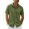 Runcati Camicia da uomo a maniche corte, estiva in lino, tinta unita, con bottoni, per il tempo libero, vestibilità normale, casual, da spiaggia, con tasca sul petto