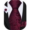 Barry.Wang Men Tie Solid Silk Tie Pocket Square Cufflinks Set Wedding Plain Tie Business Formal, Granata, Taglia unica