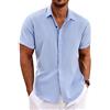 COOFANDY Camicia da Uomo a Maniche Corte in Lino Camicie Casual Camicia da Spiaggia Estiva Azzurro XL