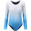 Sinooem Sinoeem Ragazze Ginnastica Leotards Gradient Colour Sparkle Body Danza Ginnastica Artistica per Bambina Girocollo Senza Maniche/Maniche Lunghe per Ragazze (Blu - manica lunga, 11-12 anni)