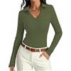 Aottori Maglia Donna Manica Lunga Poloshirt Scollo a V Slim Fit | Maglietta, Aderente, Basic Top, Costine, Elegante, Elasticizzato, Tinta Unita Casual, Business