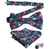 Alizeal Set di 3 gemelli da uomo con papillon floreale | Fiore modello papillon pre-legato tasca quadrata perfetta per matrimoni, feste, eventi formali