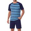 Bresdk Pigiama Uomo Estivo Cotone Scollo V a Righe con Shorts | Set da riposo con top morbido a manica corta e fondo corto abbinato, fresco per notti calde estive, viaggio e casa