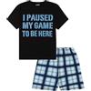 thepyjamafactory Ragazzi I Paused My Game to Be Here Gaming Black Blue Corto Cotone Pigiama