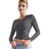 EMOTTOS Donna Crop Tops Monospalla, Maglietta Sexy Y2K con Manica Lunga Increspata, Camicie off-Shoulder Slim Fit, Moda Increspata Coulisse Maglietta Maniche Lunghe Donna (Nero/Grigio, S-L)