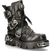 New Rock Stivaletti 407-S1 in Pelle Nera con Fibbia a Croce d'Argento Stile Motociclista Punk Gotico