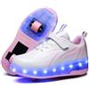 ENEN Scarpe con Ruote per Ragazzi Ragazze, Scarpe con 2 Rotelle Pattini LED Luce - Pattini A Rotelle 2 in 1 Multifunzionali A 2 Ruote per Bambini Ragazze Giovani Adulti Rosa Blu Bianco 28-41 EU