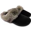 ofoot Pantofole in pelliccia di mocassini in micro pelle scamosciata da donna, scuff da donna con fodera in caldo pile in maglia di cashmere, suola in gomma antiscivolo