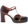 Chie Mihara Donna Decolletè T-Strap Ditora in Pelle Lucida e Laminata Multicolore. Tacco 7 cm
