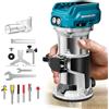 MtiolHig Router compatto senza fili per batteria Makita 18 V (strumento nudo), 6 velocità variabili per la lavorazione del legno, 800 W 30.000 giri/min router per legno a base fissa con punte per fresa, guida