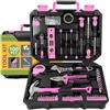 BLOSTM Kit di attrezzi da 100 pezzi - Set di attrezzi per la casa con utensili manuali per fai da te e riparazioni, cassetta degli attrezzi portatile con martello, pinze, cacciaviti (rosa/nero)