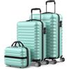 NUMADA - Set di valigie 3pzs (53/63cm) e borsa da toilette Verde Menta, ABS Resistente, Leggero con 4 ruote doppie e lucchetto combinazione laterale