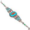 Fatto a mano Bracciale con pietre preziose turchesi corallo rosso argento tibetano gioiell...