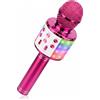ShinePick - Microfono per karaoke senza fili, microfono Bluetooth portatile con luce LED da discoteca per bambini e adulti, compatibile con Android/iOS/PC/smartphone (viola scuro)