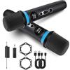 DLARA Microfono wireless, doppio microfono wireless ricaricabile con funzione One-Touch Mute, illuminazione RGB dinamica, durata della batteria di 40 ore e portata di 200 piedi, ideale per karaoke