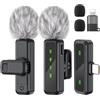 Jubolion Microfono lavalier wireless per iPhone, iPad Android, confezione da 2 mini microfono con display a LED, riduzione del rumore, microfono plug and play a clip per registrazione video, TikTok