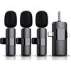 Akcswo Microfono lavalier wireless 3 in 1 per iPhone, iPad, Android, fotocamera, batteria 12 ore, mini microfono per registrazione con riduzione del rumore 2,4 G, ritardo ultra basso, microfono per Vlog