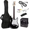RockJam RJ20WAR2 Superkit per chitarra elettrica di dimensioni standard con amplificatore per chitarra, corde per chitarra, accordatore, tracolla per chitarra, custodia e cavo nero